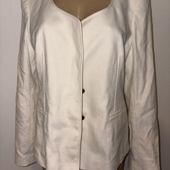 Ann Taylor Classy Ivory Cotton Blend Career Business Blazer Size 14 New - Picture 3 of 6